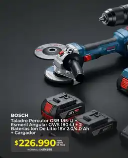 Easy Bosch taladro percutor GSB 185-LI + Esmeril angular gws 180-li + 2 baterías lon de litio 18v 2 + Cargador oferta