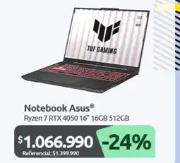 PC Factory Notebook AsusⓇ Ryzen 7 RTX 4050 16" 16GB 512GB oferta