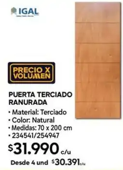 Construmart Igal puerta terciado ranurada oferta