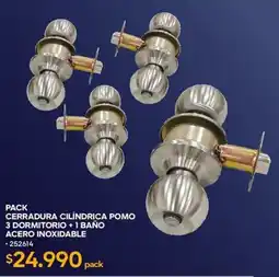 Construmart Pack cerradura cilindrica pomo 3 dormitorio + 1 baño acero inoxidable oferta