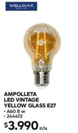 Construmart Wellmax ampolleta led vintage yellow glass E27 oferta