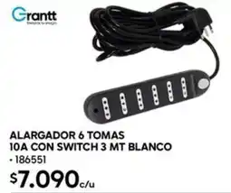 Construmart Grantt alargador 6 tomas 10A con switch oferta