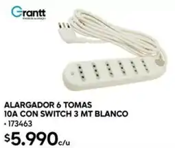 Construmart Grantt alargador 6 tomas 10A con switch oferta