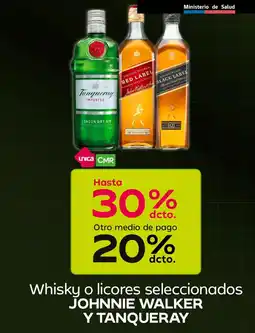 Tottus Johnnie walker y tanqueray whisky o licores seleccionados oferta