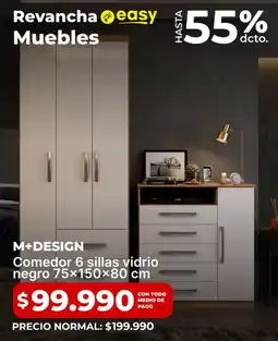 Easy M+design comedor 6 sillas vidrio negro oferta