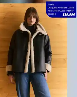 Hites Alaniz chaqueta aviadora cuello alto efecto cuero interior borrego oferta