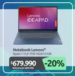PC Factory Lenovo notebook ryzen 7 15.6" oferta
