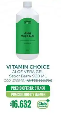 Cruz Verde Vitamin choice aloe vera gel sabor berry oferta