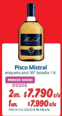 Alvi Pisco mistral etiqueta azul 35° botella oferta