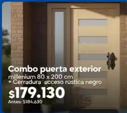 Construmart Combo puerta exterior + cerradura acceso rustica negro oferta