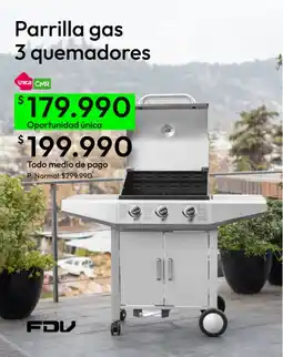 Falabella Fdv parrilla gas 3 quemadores oferta