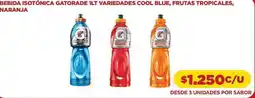 Comercial Castro Gatorade - bebida isotónica 1lt variedades cool, blue, frutas tropicales, naranja oferta