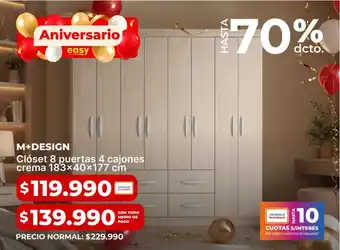 M+design clóset 8 puertas 4 cajones crema