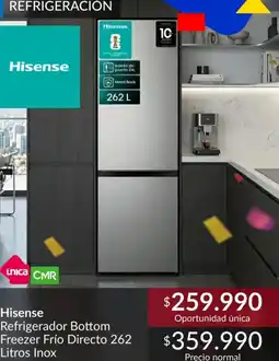 Constructor Sodimac Hisense - refrigerador bottom freezer frio directo 262 litros inox oferta
