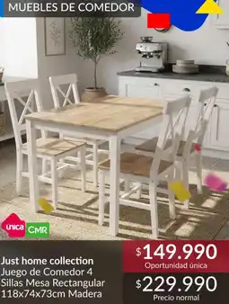 Constructor Sodimac Juego de comedor 4 sillas mesa rectangular 118x74x73cm madera oferta