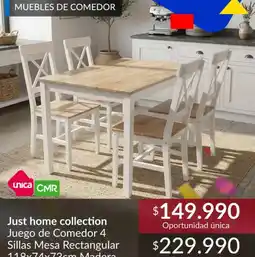 Constructor Sodimac Just home collection juego de comedor 4 sillas mesa rectangular oferta