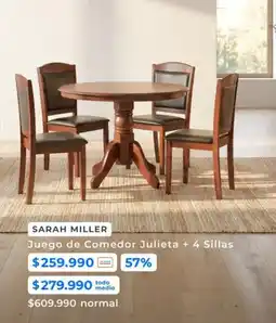 Paris Miller - juego de comedor julieta + 4 sillas oferta