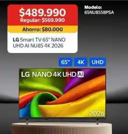 Lider Lg - smart tv 65 uhd ai nu85 4k 2026 oferta