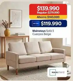 Lider Mainstays - sofa 3 cuerpos beige oferta