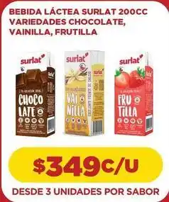 Comercial Castro Surlat - bebida láctea 200cc variedades chocolate, vainilla, frutilla oferta