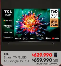 Abc Tcl - smart tv qled 4k google tv 75t oferta