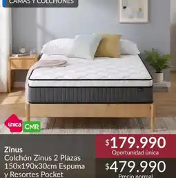 Constructor Sodimac Colchon zinus 2 plazas 150x190x30cm espuma y resortes pocket oferta