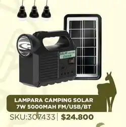 Sánchez & Sánchez Lampara camping solar 7w 5000mah fm/ usb/bt oferta