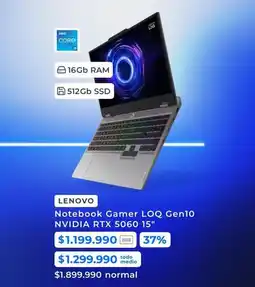 Paris Lenovo - notebook gamer loq gen10 nvid ritx 5060 15 oferta
