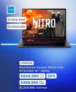 Paris Lenovo - notebook gamer nitro lite rtx4050 16 165hz oferta