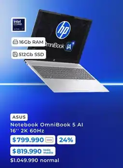 Paris Asus - notebook omnibook 5 al 16 2k 60hz oferta