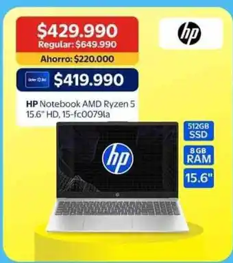 Hp - notebook ryzen 5 15.6 hd, 15-fc0079la