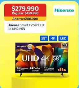 Lider Hisense - smart tv 58'' led 4k uhd a6n oferta