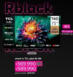 Ripley Tcl - smart tv qled 4k t6d oferta