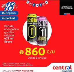 Central Mayorista Score - bebida energética gorilla/ original oferta