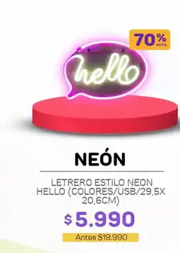 Casa Royal Letrero estilo neon hello (colores/ usb/ 29.5x oferta