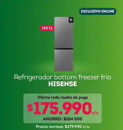 Tottus Hisense - refrigerador bottom freezer frio oferta