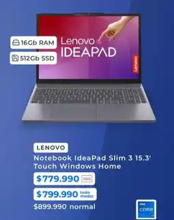 Paris Lenovo - notebook ideapad slim 3 15.3' touch windows home oferta