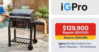 Igp pro parrilla carbón con tapa y ruedas + termometro