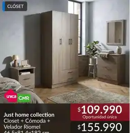 Constructor Sodimac Just home collection closet + cómoda + velador riomel oferta