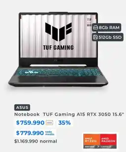 Paris Asus - notebook tuf gaming a15 rtx 3050 15.6 oferta