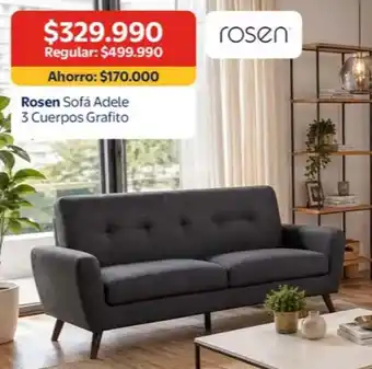 Rosen - sofa adele 3 cuerpos grafito