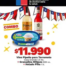 OXXO Savory - vino pipeno para terremoto + granadina mitjans + helado pina oferta