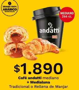 OXXO Cafe andatti mediano + medialuna tradicional o rellena de manjar oferta