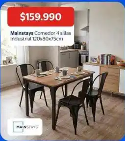 Lider Mainstays - comedor 4 sillas industrial 120x80x75cm oferta