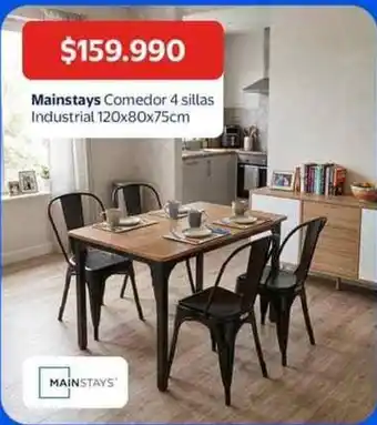 Mainstays - comedor 4 sillas industrial 120x80x75cm