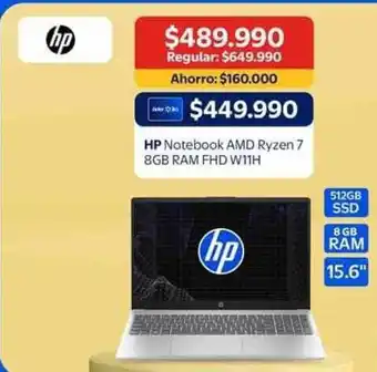 Hp - notebook ryzen 7 8gb ram fhd w11h
