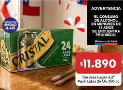 Super Bodega a Cuenta Cristal - cerveza lager 4,2° pack latas 24 un oferta