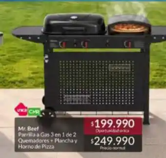 Mr. beef - parrilla a gas 3 en 1 de 2 quemadores + plancha y horno de pizza
