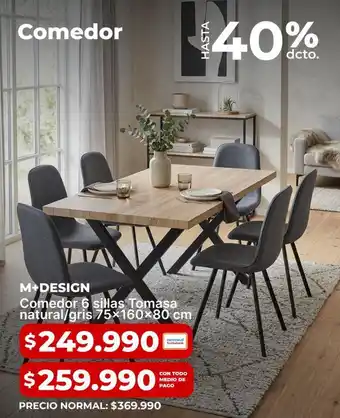 Comedor 6 sillas tomas natural/ gris