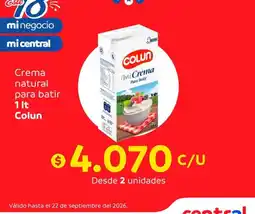 Central Mayorista Colun - crema natural para batir oferta